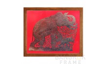 กรอบผ้าปักครอสติชใส่กรอบ กรอบรูปผ้าปักลวดลายช้างคู่ใส่กรอบไม้สัก